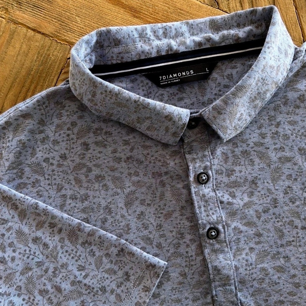 7Diamonds Mens Meridian Floral Pique Polo Shirt Blue Grey SMP-1499 Large